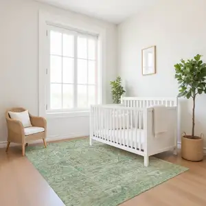 Photo of Sage And Beige Oriental Washable Area Rug With UV Protection
