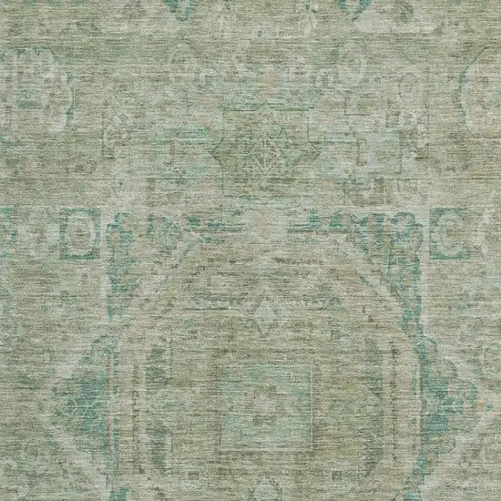 Sage And Beige Oriental Washable Area Rug With UV Protection Photo 2