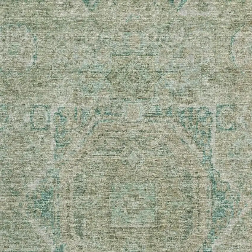 Sage And Beige Oriental Washable Area Rug With UV Protection Photo 2
