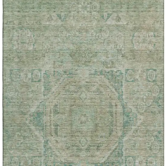 Sage And Beige Oriental Washable Area Rug With UV Protection Photo 3