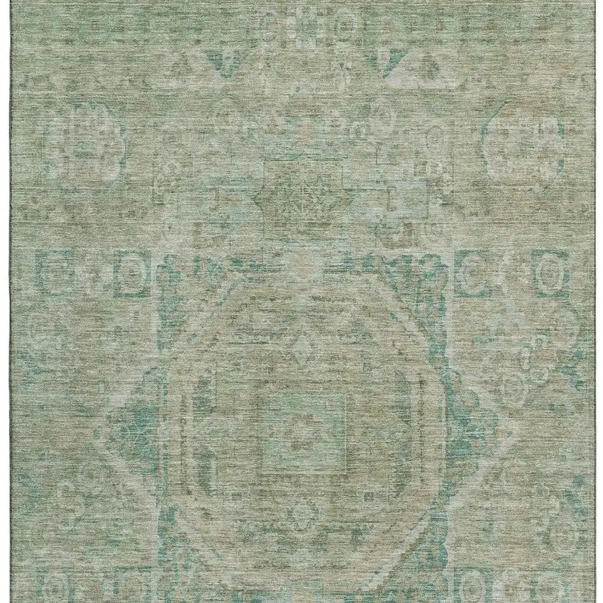 Sage And Beige Oriental Washable Area Rug With UV Protection Photo 3