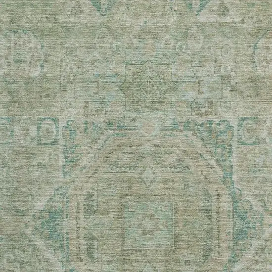 Sage And Beige Oriental Washable Area Rug With UV Protection Photo 2