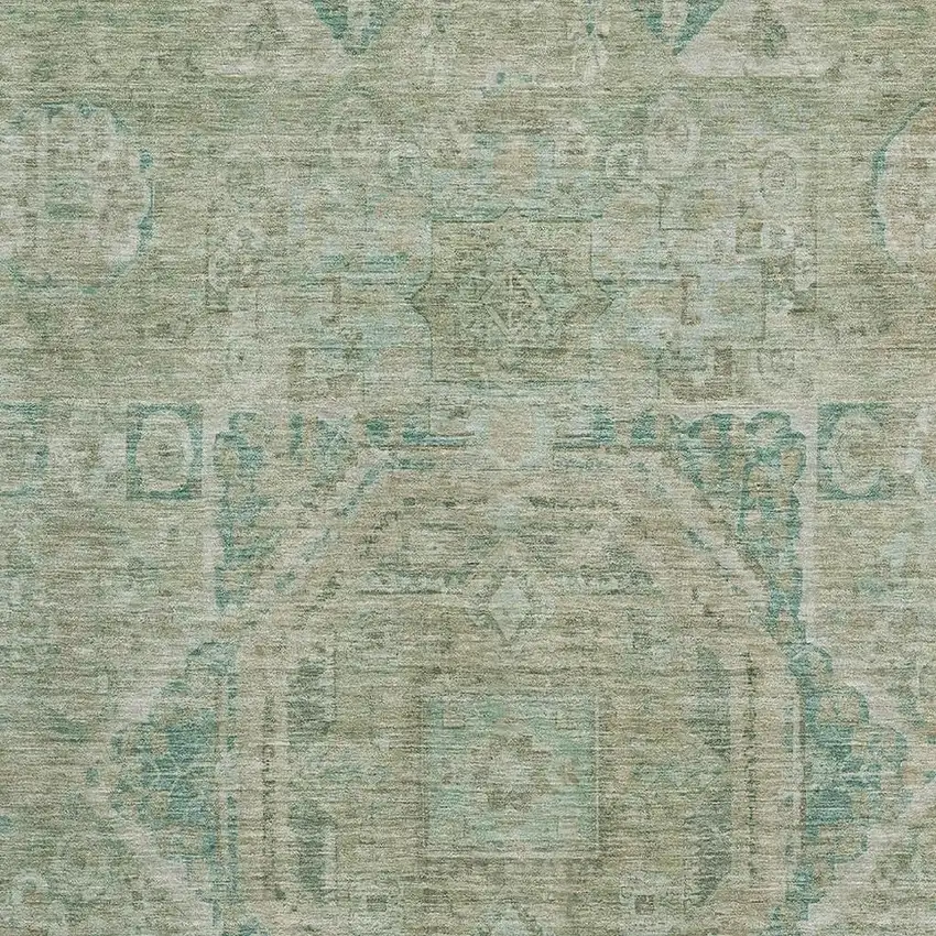 Sage And Beige Oriental Washable Area Rug With UV Protection Photo 2