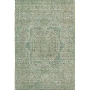 Photo of Sage And Beige Oriental Washable Area Rug With UV Protection