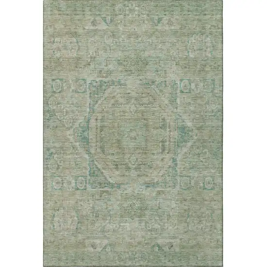 Sage And Beige Oriental Washable Area Rug With UV Protection Photo 2