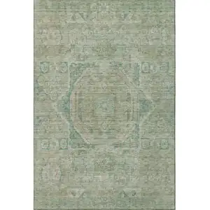 Photo of Sage And Beige Oriental Washable Area Rug With UV Protection