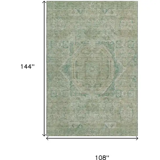 Sage And Beige Oriental Washable Area Rug With UV Protection Photo 9