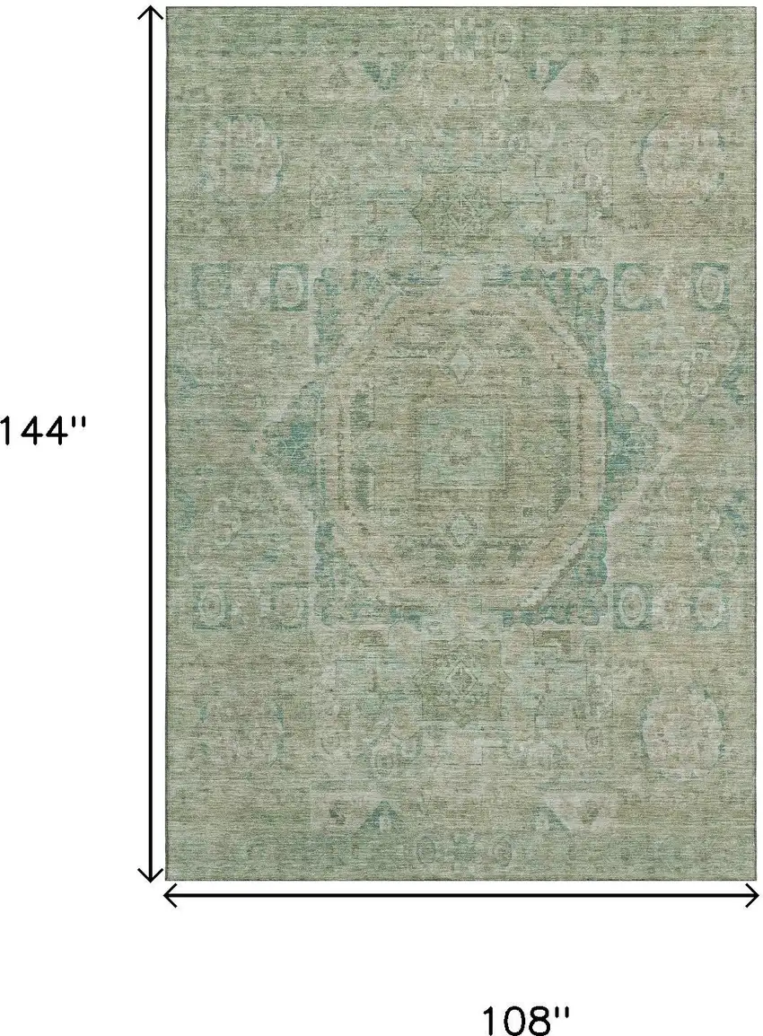 Sage And Beige Oriental Washable Area Rug With UV Protection Photo 9