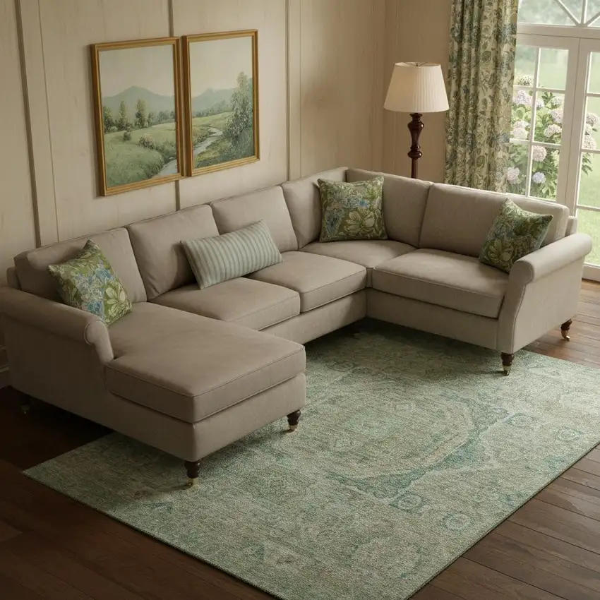 Sage And Beige Oriental Washable Area Rug With UV Protection Photo 2