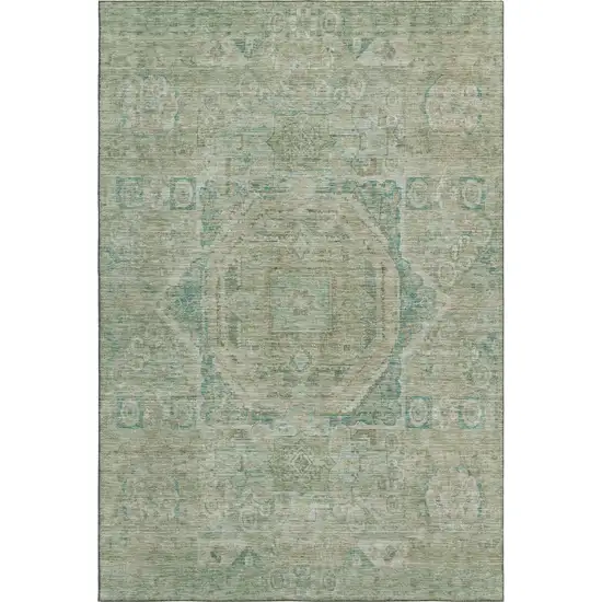 Sage And Beige Oriental Washable Area Rug With UV Protection Photo 1