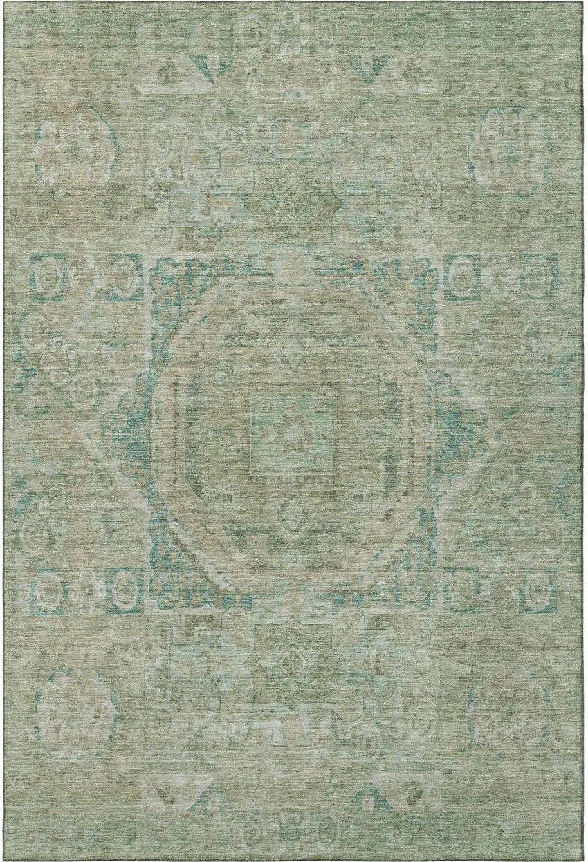 Sage And Beige Oriental Washable Area Rug With UV Protection Photo 3