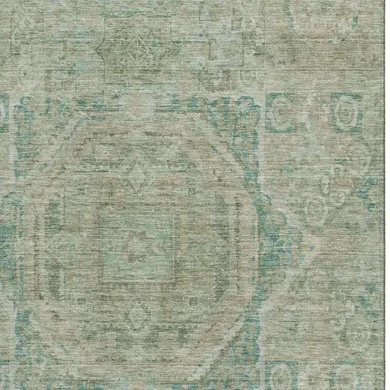 Sage And Beige Oriental Washable Area Rug With UV Protection Photo 2