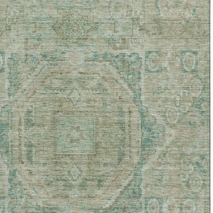 Sage And Beige Oriental Washable Area Rug With UV Protection Photo 2