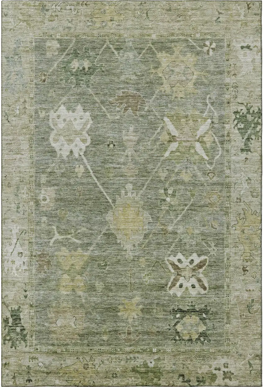 Sage And Beige Oriental Washable Area Rug With UV Protection Photo 4