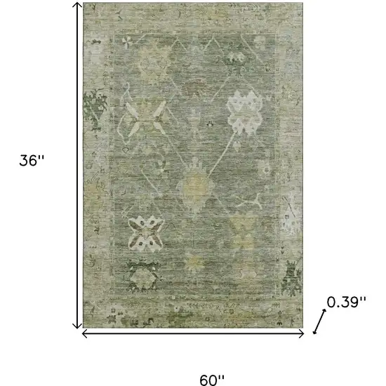 Sage And Beige Oriental Washable Area Rug With UV Protection Photo 9