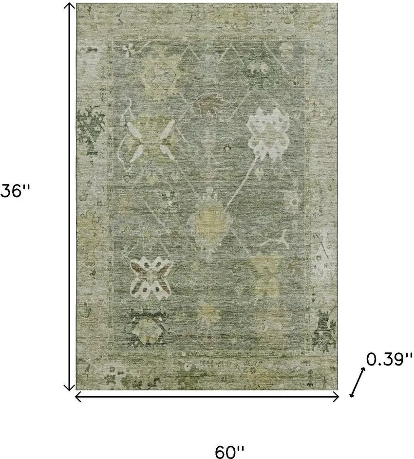 Sage And Beige Oriental Washable Area Rug With UV Protection Photo 9