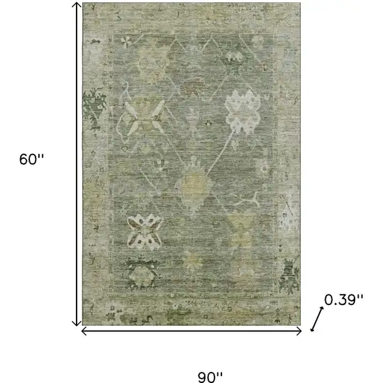 Sage And Beige Oriental Washable Area Rug With UV Protection Photo 9