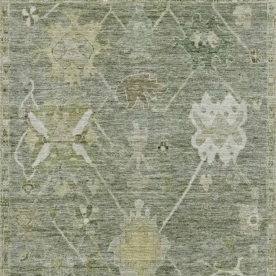 Sage And Beige Oriental Washable Area Rug With UV Protection Photo 3