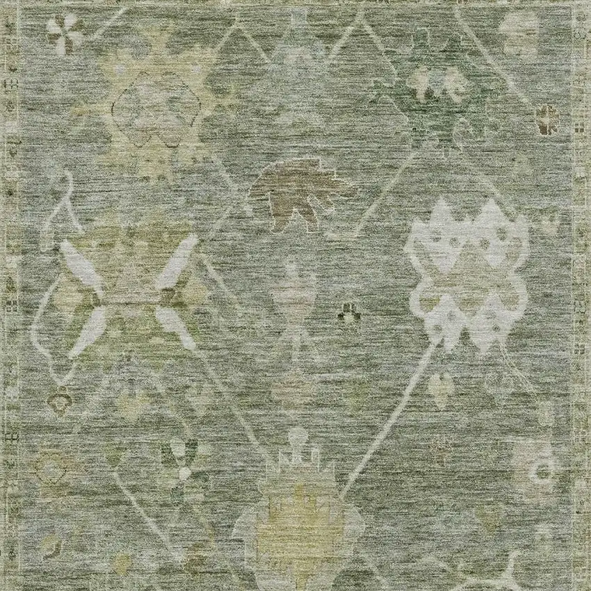 Sage And Beige Oriental Washable Area Rug With UV Protection Photo 3