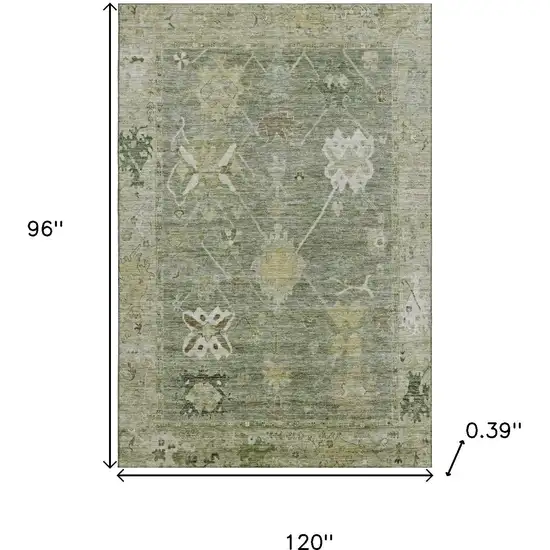 Sage And Beige Oriental Washable Area Rug With UV Protection Photo 9
