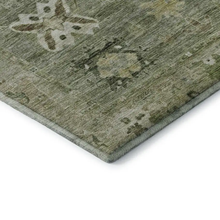 Sage And Beige Oriental Washable Area Rug With UV Protection Photo 7
