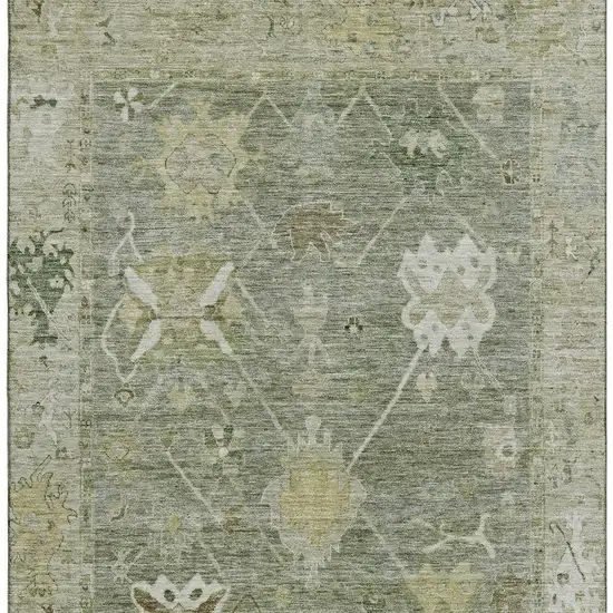 Sage And Beige Oriental Washable Area Rug With UV Protection Photo 4