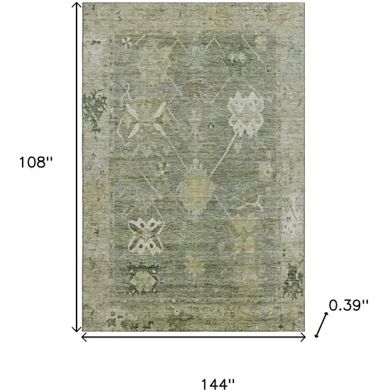 Sage And Beige Oriental Washable Area Rug With UV Protection Photo 9