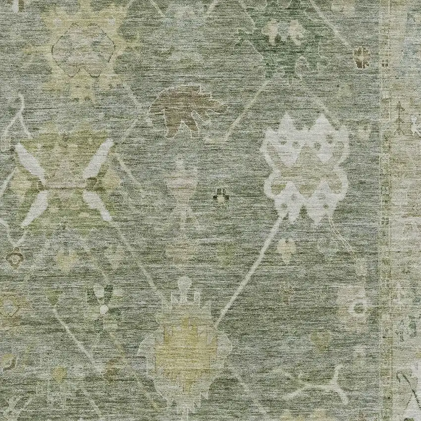 Sage And Beige Oriental Washable Area Rug With UV Protection Photo 3