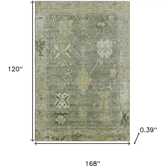Sage And Beige Oriental Washable Area Rug With UV Protection Photo 9