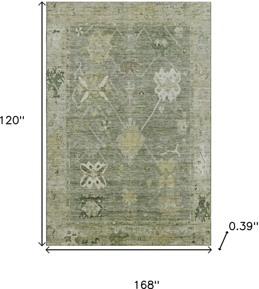 Sage And Beige Oriental Washable Area Rug With UV Protection Photo 9