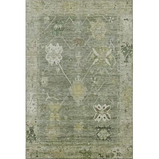 Sage And Beige Oriental Washable Area Rug With UV Protection Photo 4