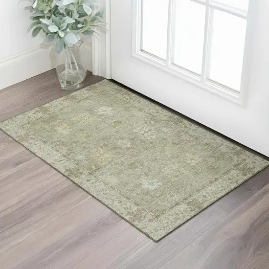 Sage And Beige Oriental Washable Area Rug With UV Protection Photo 2