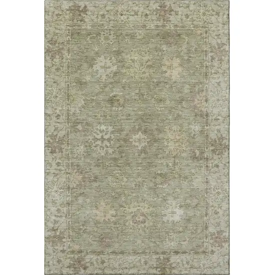 Sage And Beige Oriental Washable Area Rug With UV Protection Photo 4