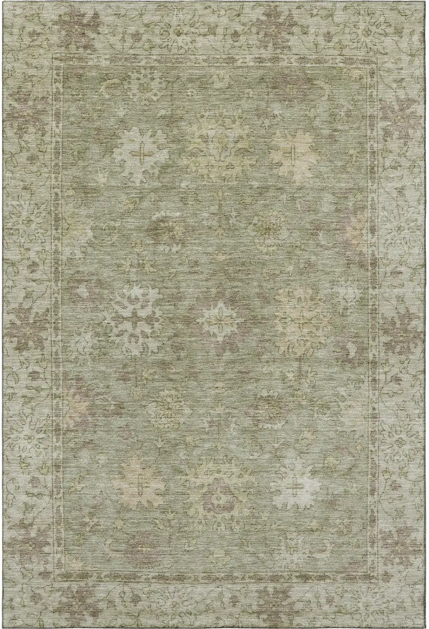 Sage And Beige Oriental Washable Area Rug With UV Protection Photo 4