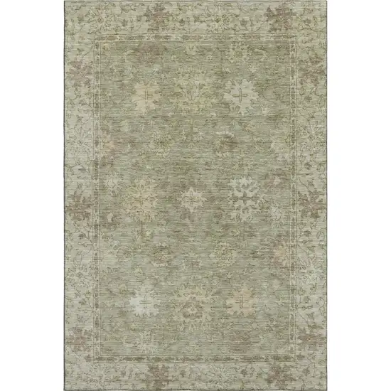 Sage And Beige Oriental Washable Area Rug With UV Protection Photo 1