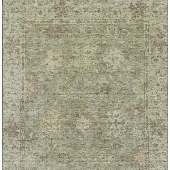 Sage And Beige Oriental Washable Area Rug With UV Protection Photo 3