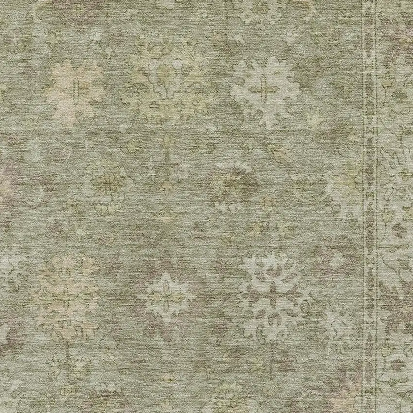 Sage And Beige Oriental Washable Area Rug With UV Protection Photo 3