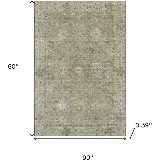 Sage And Beige Oriental Washable Area Rug With UV Protection Photo 9