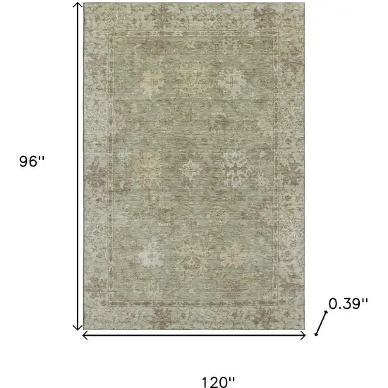 Sage And Beige Oriental Washable Area Rug With UV Protection Photo 9
