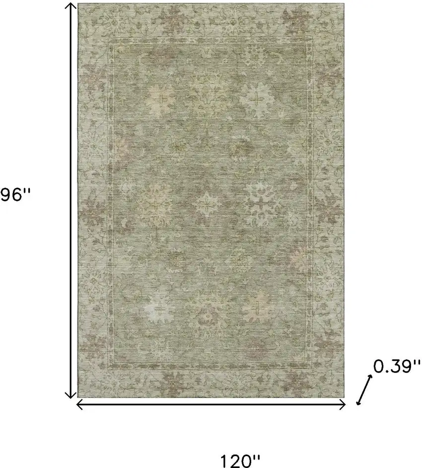 Sage And Beige Oriental Washable Area Rug With UV Protection Photo 9