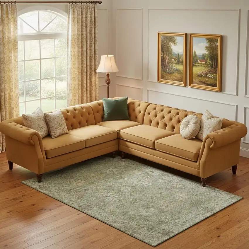 Sage And Beige Oriental Washable Area Rug With UV Protection Photo 2