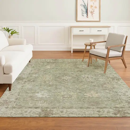Sage And Beige Oriental Washable Area Rug With UV Protection Photo 6