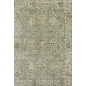 Photo of Sage And Beige Oriental Washable Area Rug With UV Protection