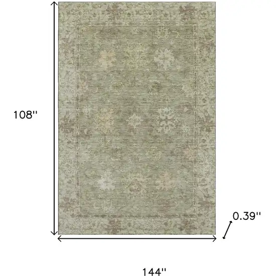 Sage And Beige Oriental Washable Area Rug With UV Protection Photo 9