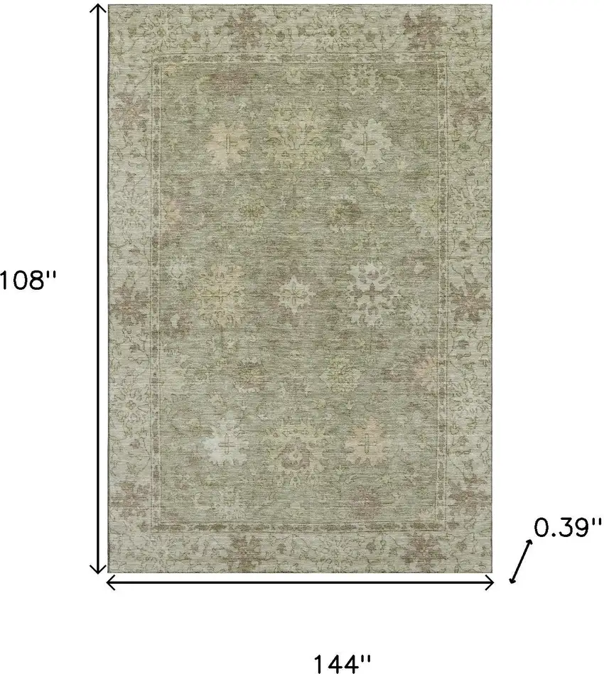 Sage And Beige Oriental Washable Area Rug With UV Protection Photo 9
