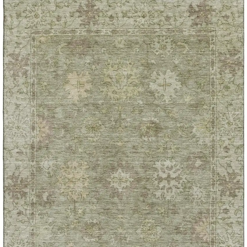 Sage And Beige Oriental Washable Area Rug With UV Protection Photo 3