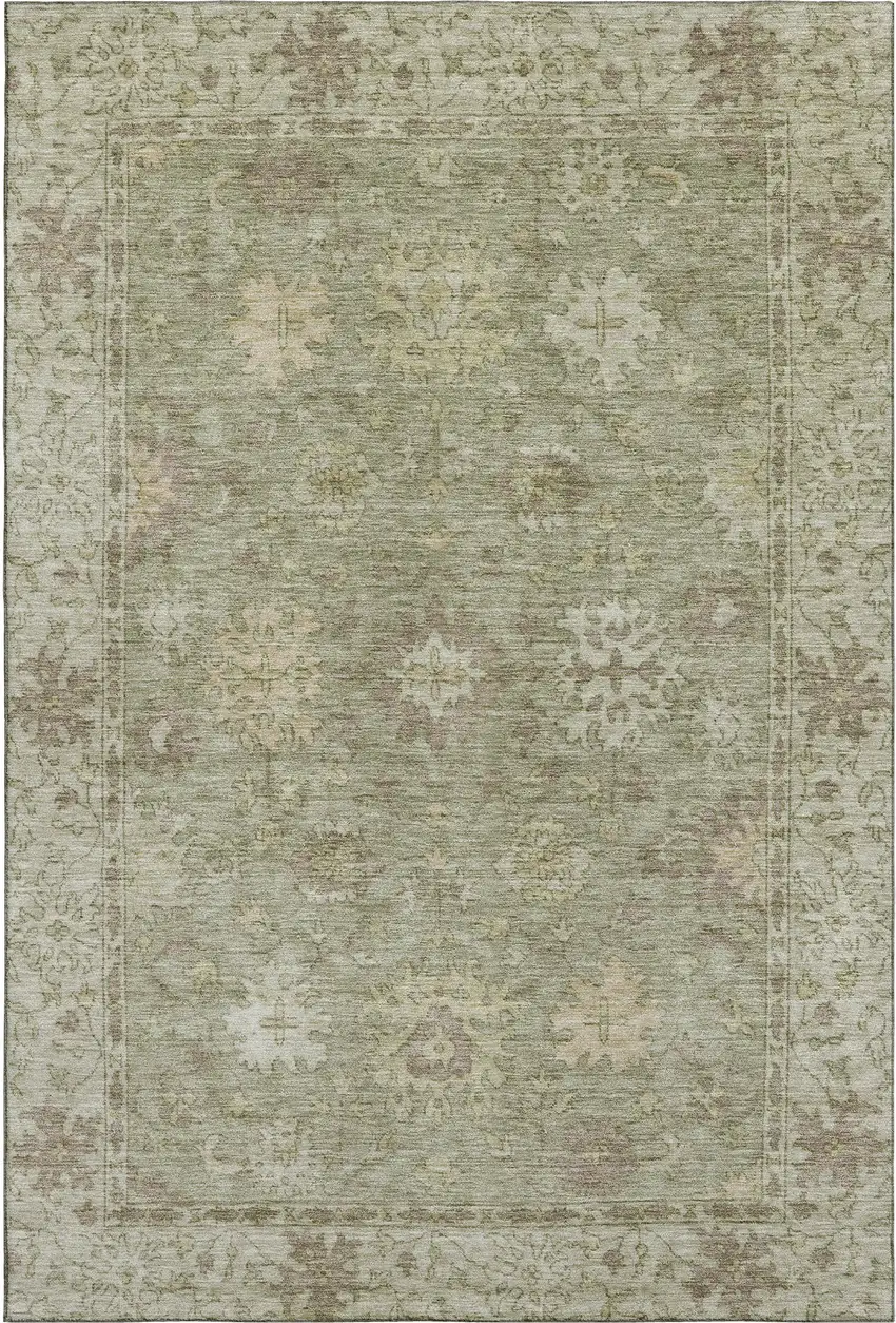 Sage And Beige Oriental Washable Area Rug With UV Protection Photo 1