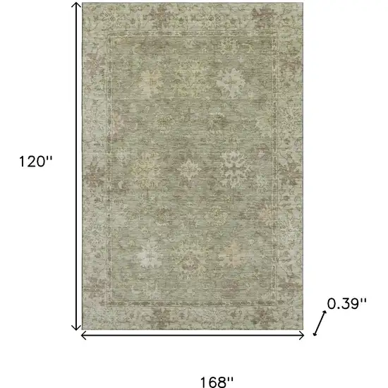 Sage And Beige Oriental Washable Area Rug With UV Protection Photo 9