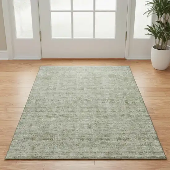 Sage And Beige Striped Washable Area Rug With UV Protection Photo 2