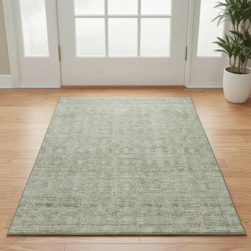 Sage And Beige Striped Washable Area Rug With UV Protection Photo 2